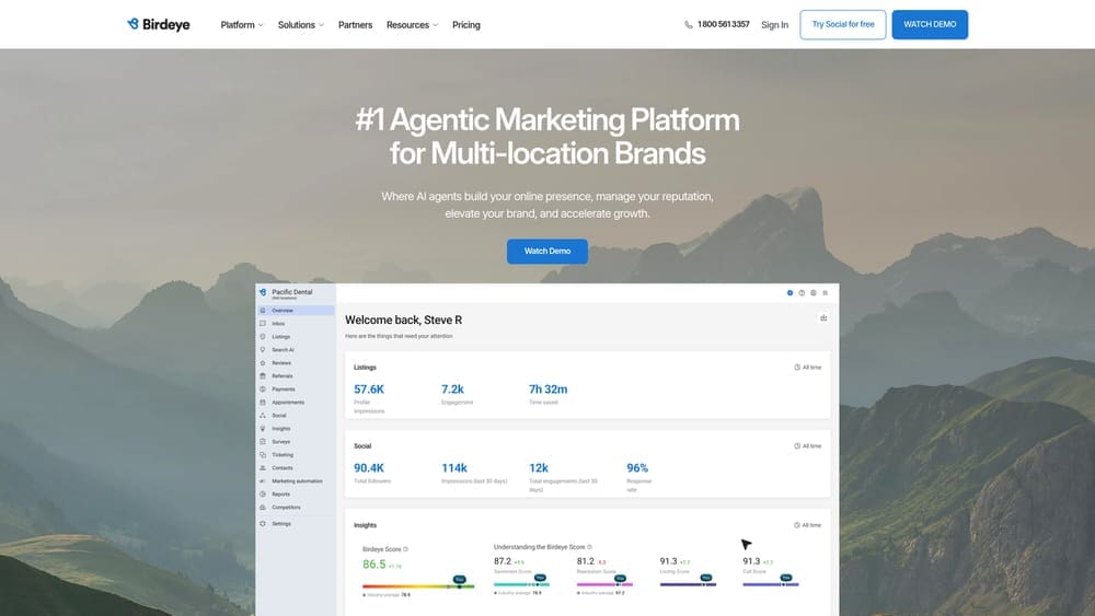 Screenshot of BirdEye website homepage