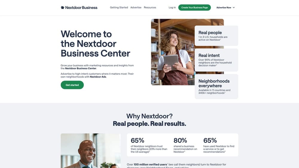 Screenshot of Nextdoor Business website homepage
