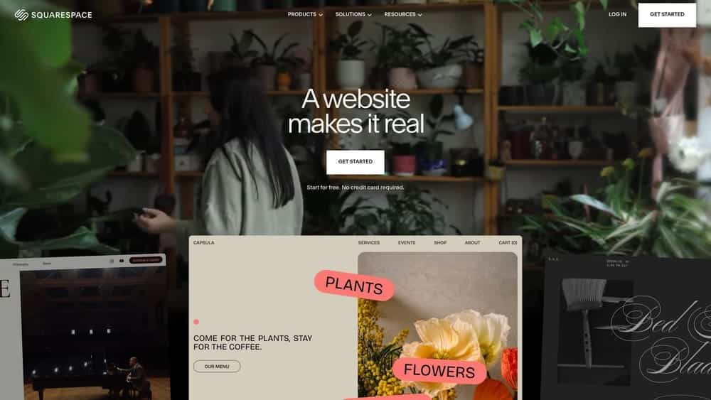 Screenshot of Squarespace website homepage