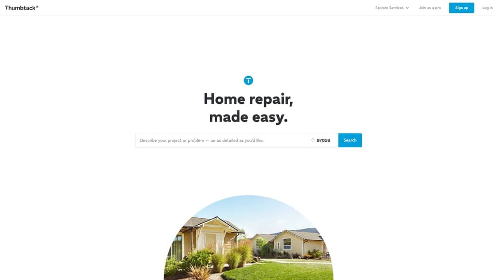 Screenshot of Thumbtack website homepage