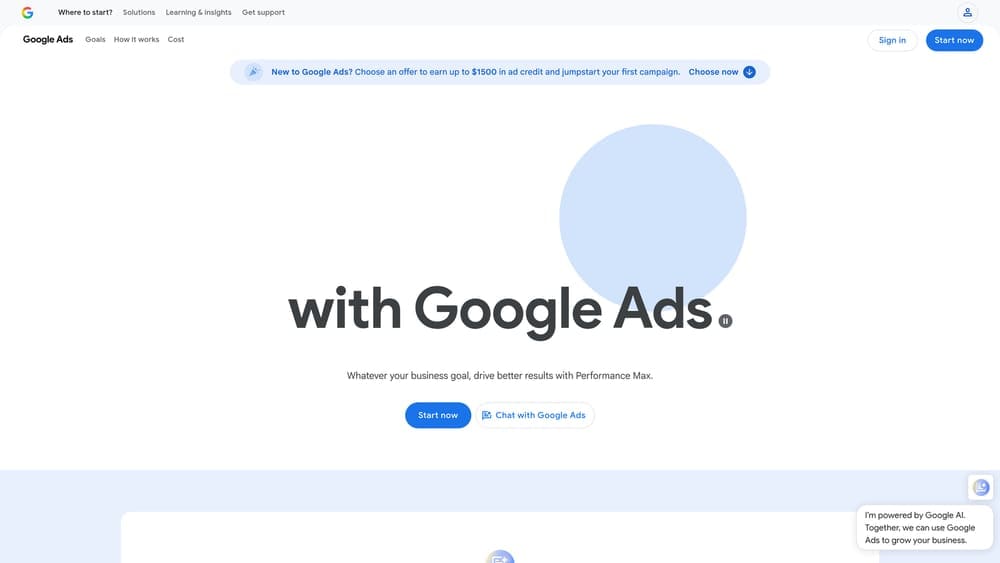 Screenshot of Google Ads website homepage