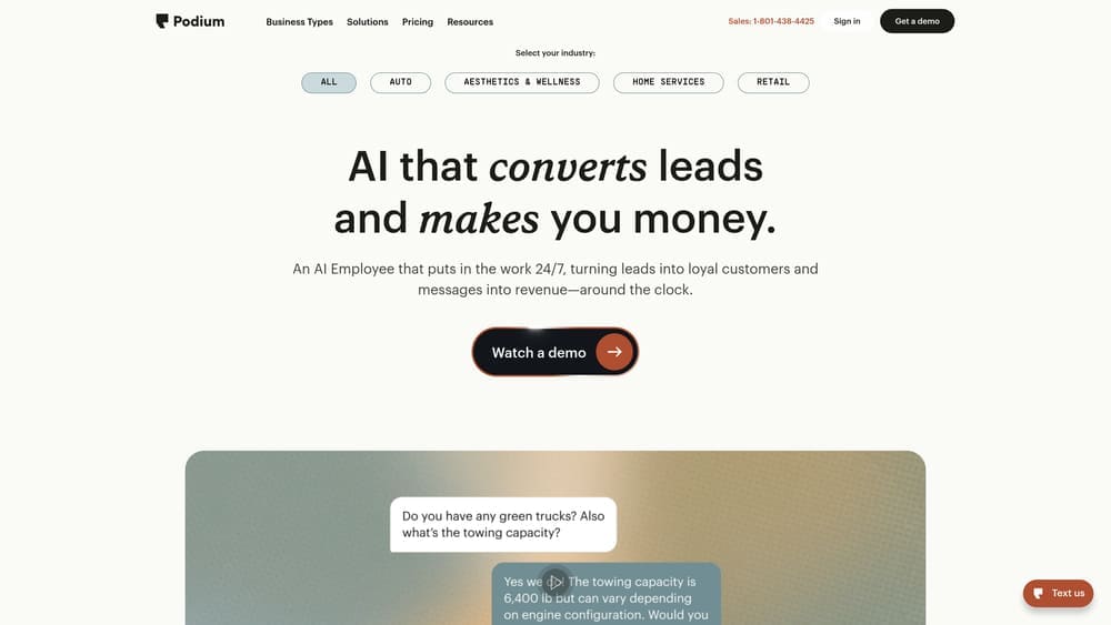 Screenshot of Podium website homepage