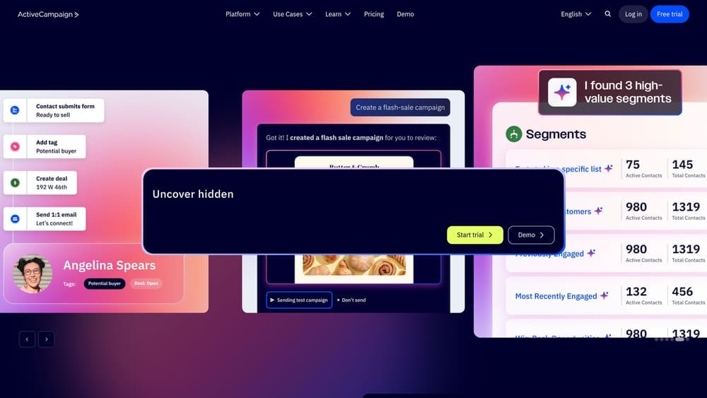 Screenshot of ActiveCampaign website homepage