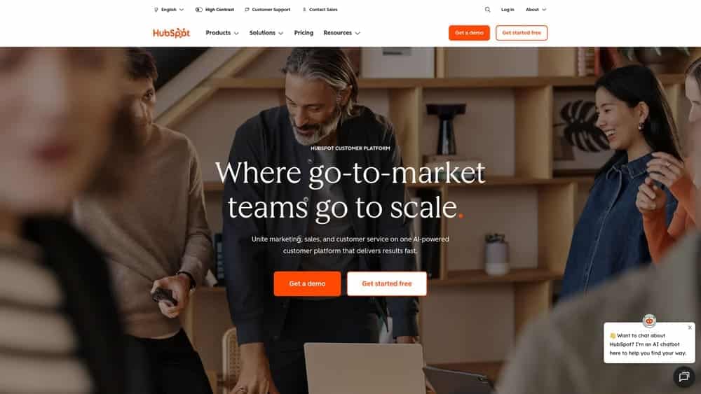 Screenshot of HubSpot website homepage