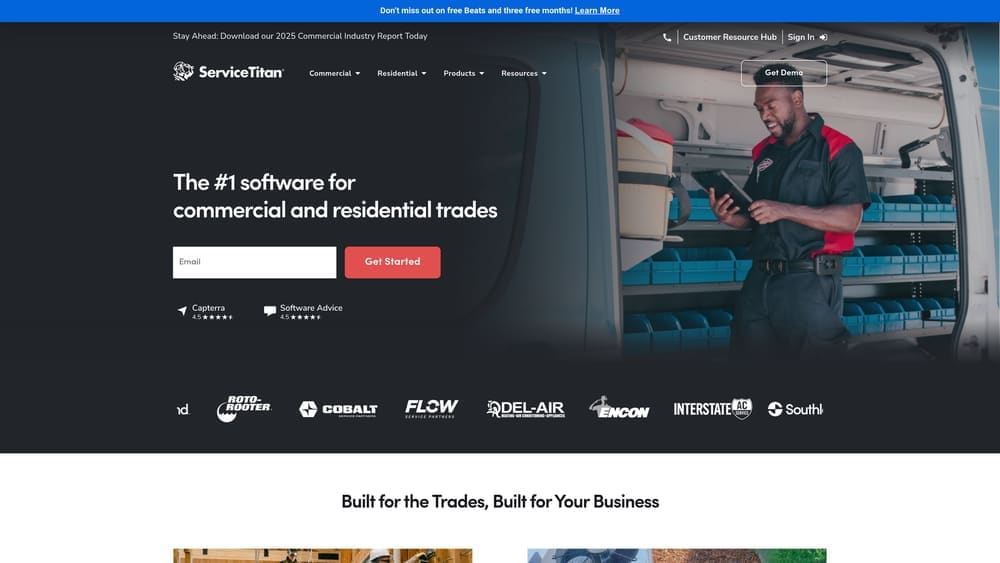 Screenshot of ServiceTitan website homepage