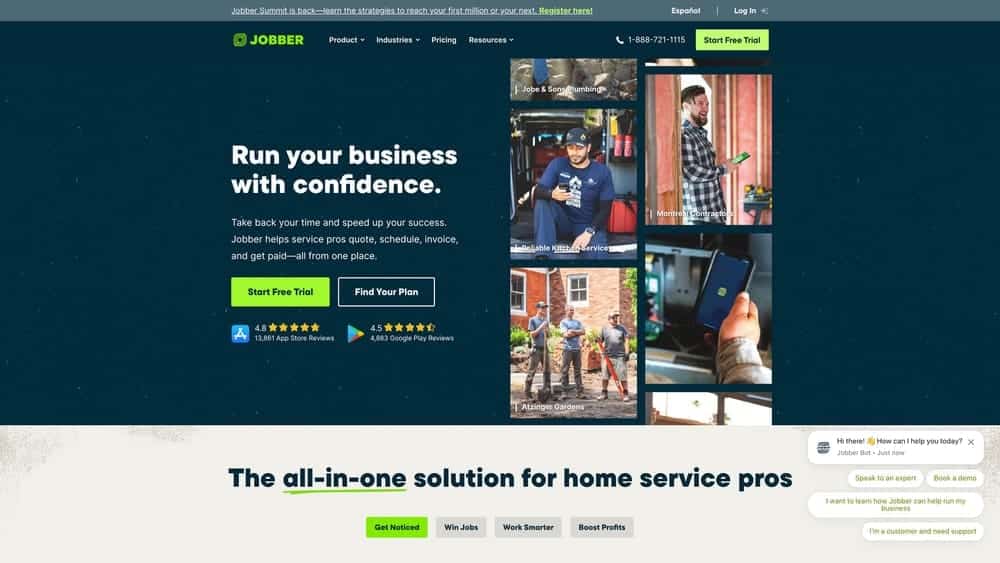 Screenshot of Jobber website homepage