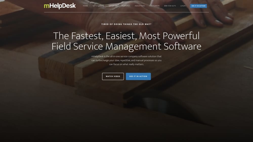 Screenshot of mHelpDesk website homepage