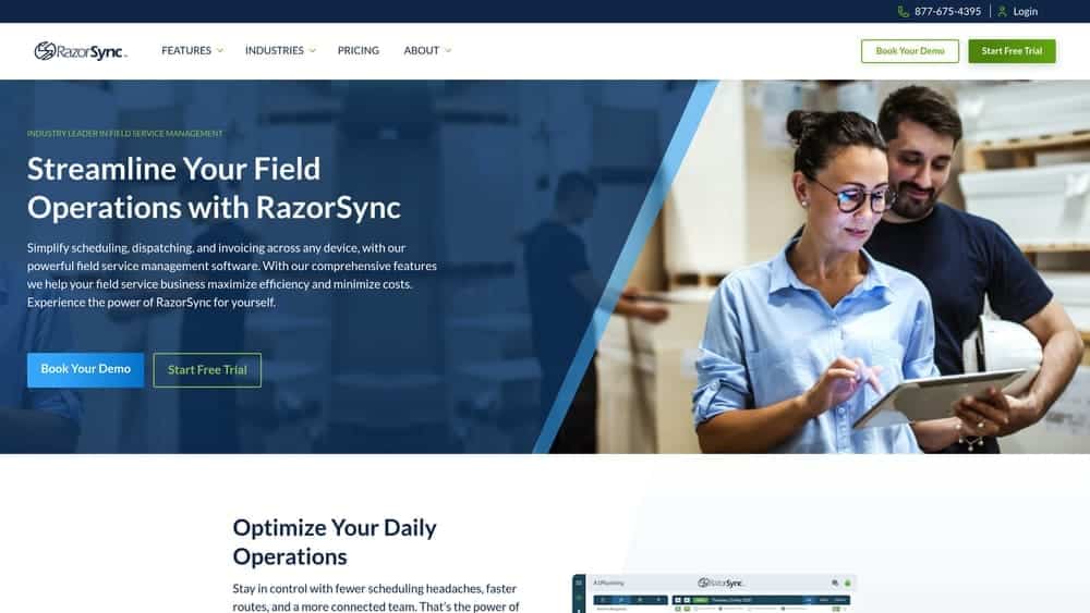 Screenshot of RazorSync website homepage