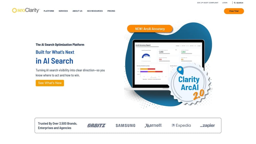Screenshot of seoClarity website homepage