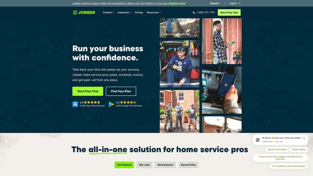 Screenshot of Jobber website homepage