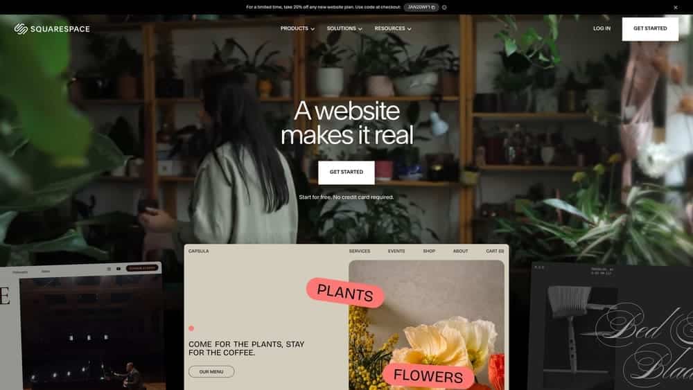 Screenshot of Squarespace website homepage