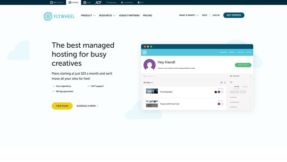 Screenshot of Flywheel website homepage