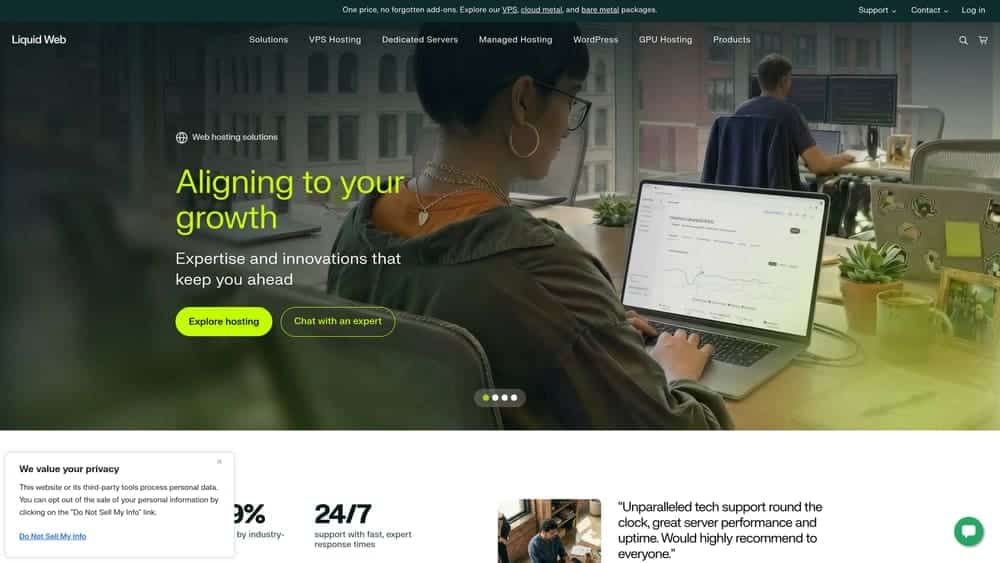 Screenshot of Liquid Web website homepage