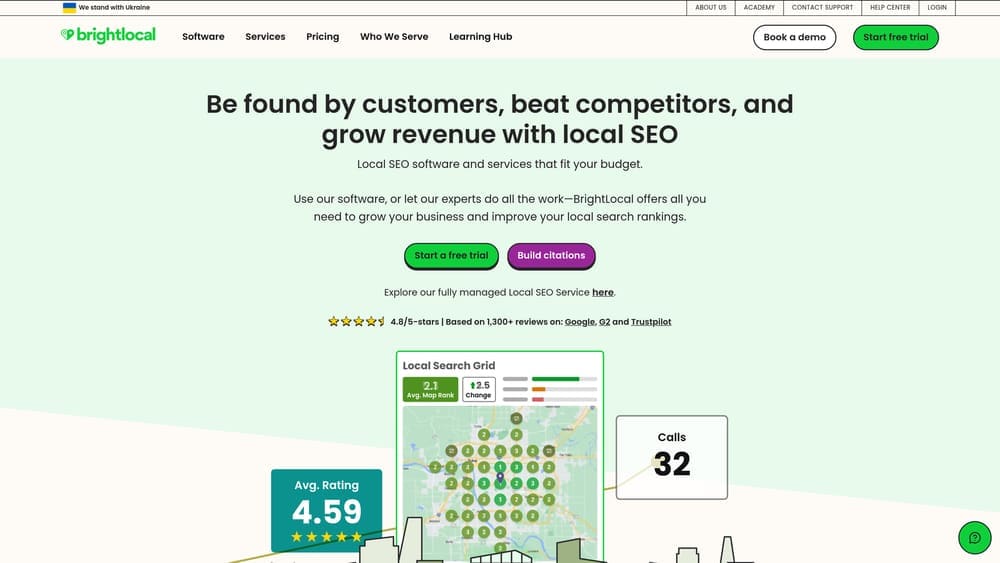Screenshot of BrightLocal website homepage