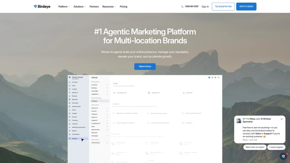 Screenshot of BirdEye website homepage