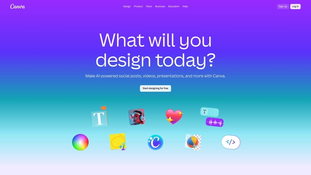 Screenshot of Canva website homepage