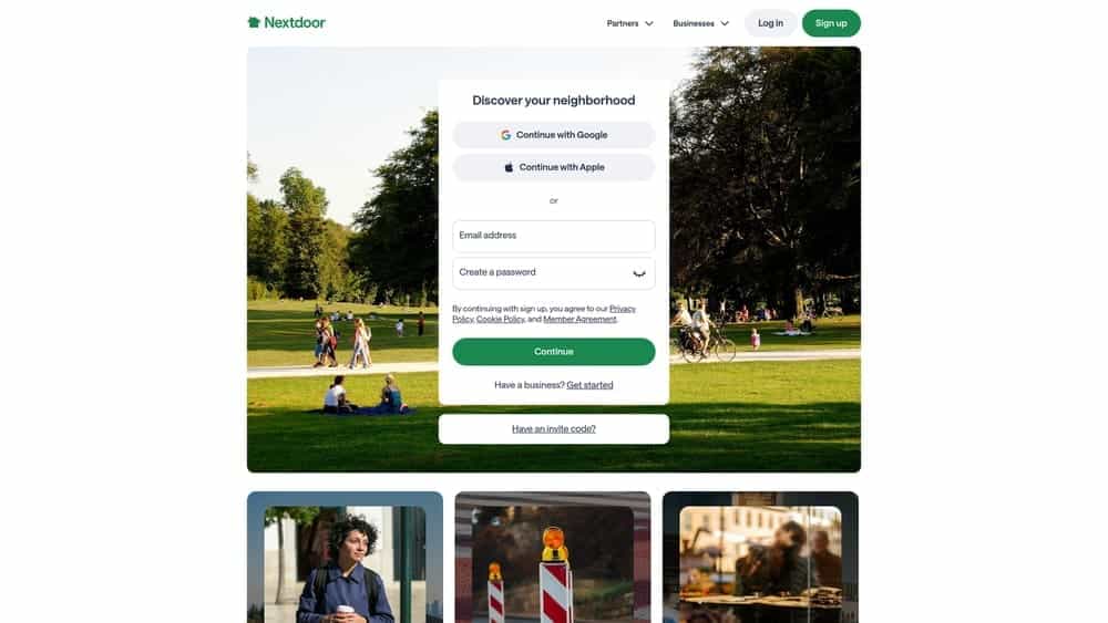 Screenshot of Nextdoor website homepage