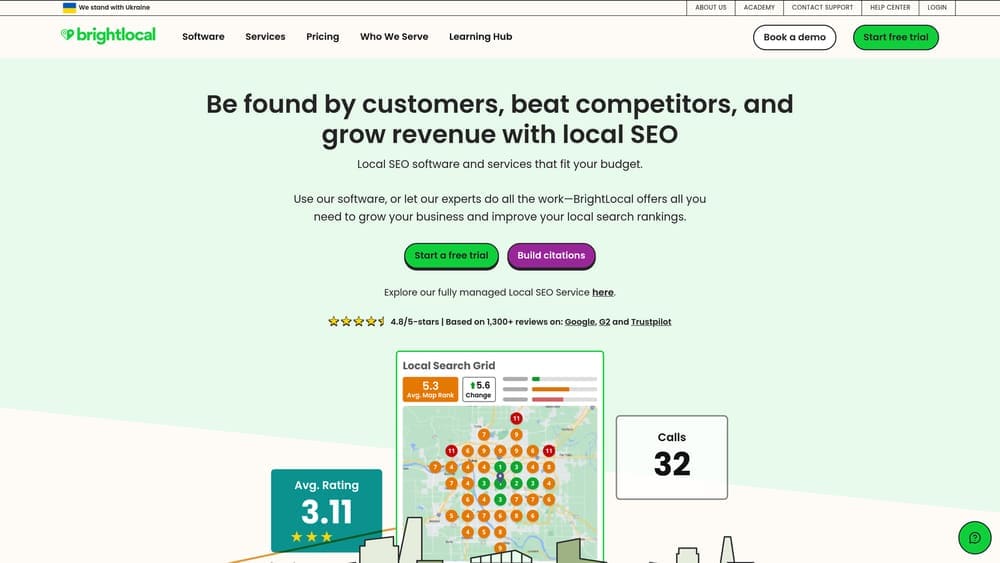 Screenshot of BrightLocal website homepage