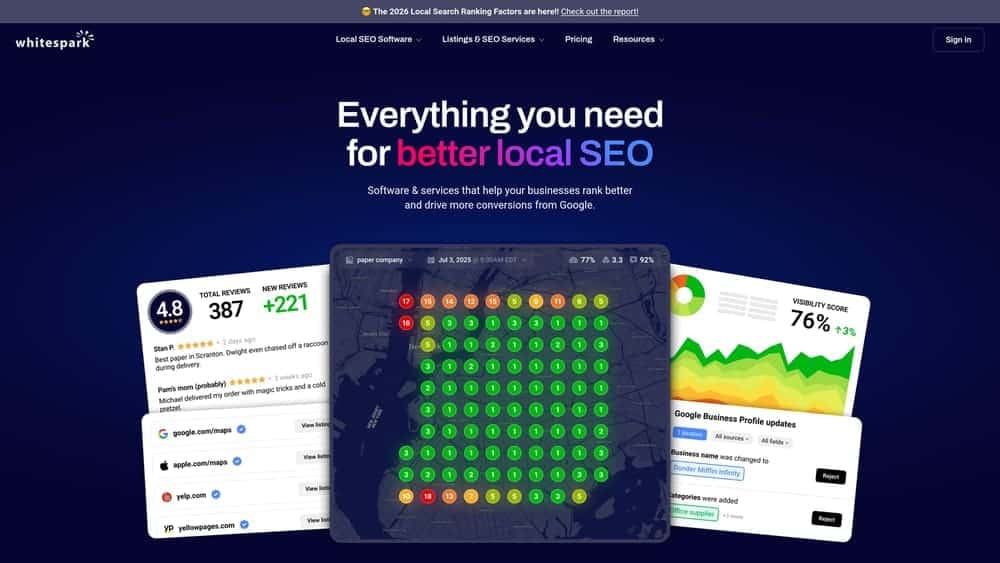 Screenshot of Whitespark website homepage