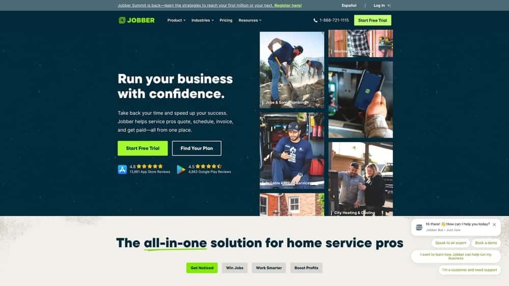 Screenshot of Jobber website homepage