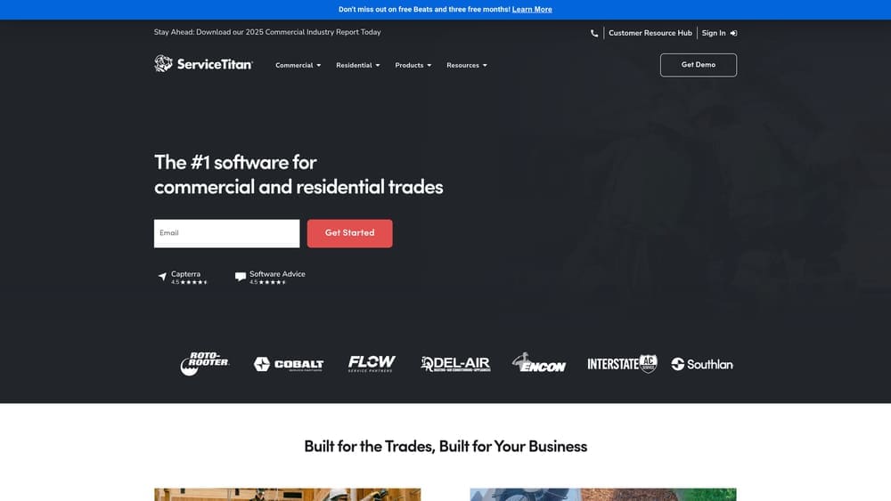 Screenshot of ServiceTitan website homepage