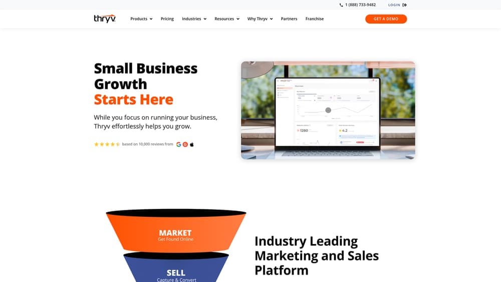 Screenshot of Thryv website homepage