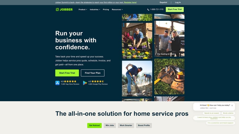 Screenshot of Jobber website homepage