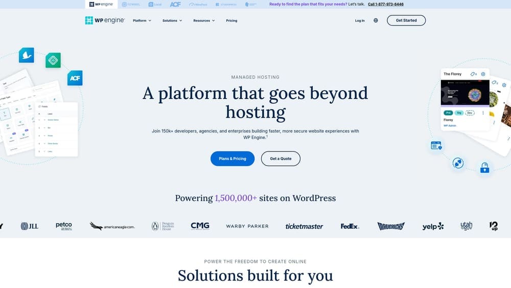 Screenshot of WP Engine website homepage
