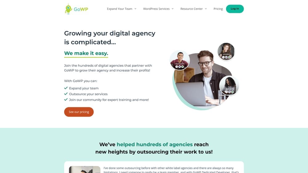 Screenshot of GoWP website homepage