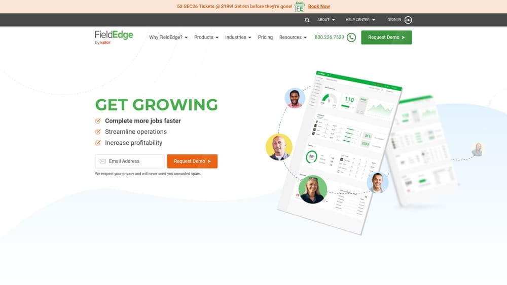 Screenshot of FieldEdge website homepage