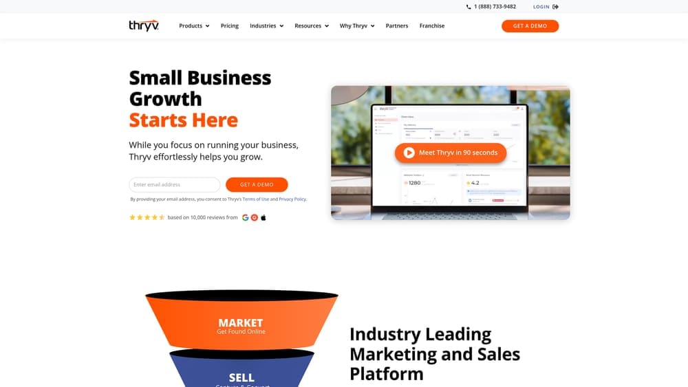 Screenshot of Thryv website homepage