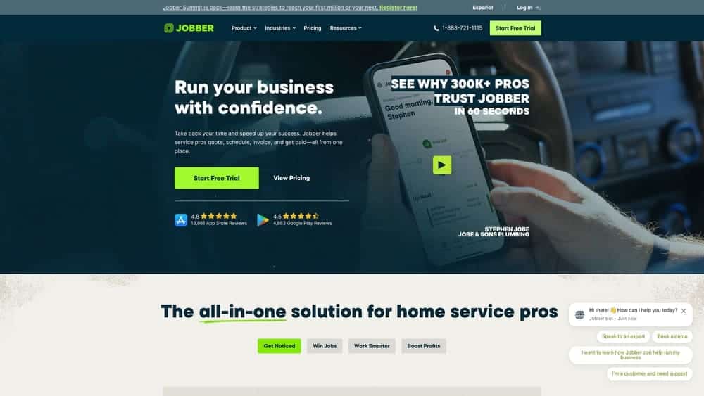 Screenshot of Jobber website homepage