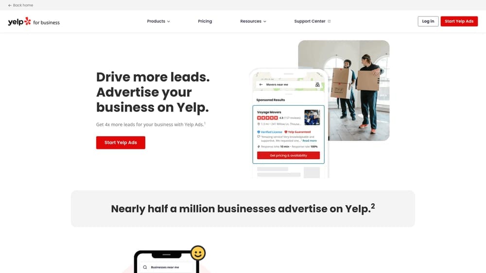 Screenshot of Yelp Advertising website
